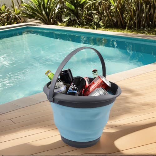 SAMMART 8.5L (2.2 Gallon) Collapsible Plastic Bucket - Foldable Round Tub - Portable Fishing Water Pail - Space Saving Outdoor Waterpot. Size 31cm Dia (Grey/Sea Angel)