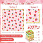 100 Pcs Fruit Foil Scalloped Napkin Strawberry Pineapple Paper Luncheon Napkin Disposable Dinner Dessert Napkin for Summer Baby Shower Birthday Party Supplies