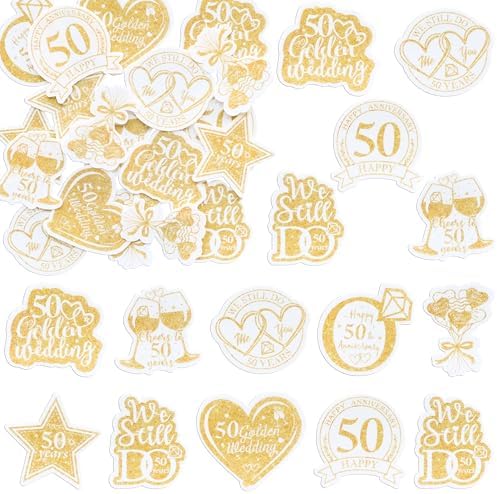Gyufise 54Pcs Edible 50th Anniversary Cupcake Toppers Golden Happy Wedding Glutinous Rice Paper Cheers to 50 Years We Still Do Picks Party Cake Decorations Supplies