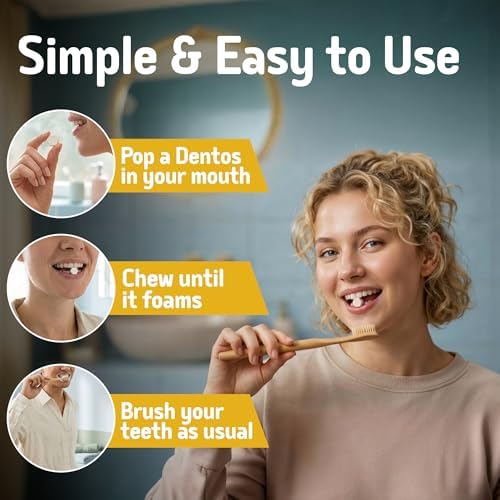 SuperBee Dentos Toothpaste Tablets, 150 Tabs, Fluoride Free & Eco Friendly, Travel Mouthwash Tablets, Sensitive Tooth Cream Bites for Kids and Adults, Chewable Tablet, Spearmint