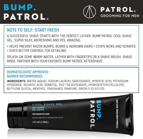 Bump Patrol Cool Shave Gel - Sensitive Clear Shaving Gel With Menthol Prevents Razor Burn, Bumps, Ingrown Hair - 4 Ounces 4 Pack