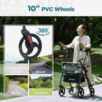 ELENKER Upright Rollator Walker, Stand Up Walkers for Seniors with Armrest, Front Pouch, 10”Wheels, Sponge Padded Seat and Backrest, Fully Adjustment Frame, Blue