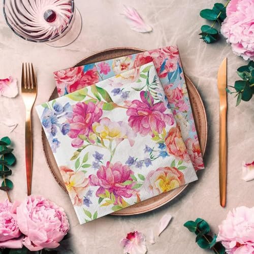Spring Summer Flowers Paper Napkins Luncheon Size Decoupage Disposable 20-Count -13" x 13" (Unfolded) (Orchid with Peony)