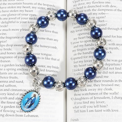 Bead Bracelets for Women, Virgin Mary Medal String Bracelet, Rosary Strand Stretch Bracelet Religious Gifts Catholic Gifts for Women