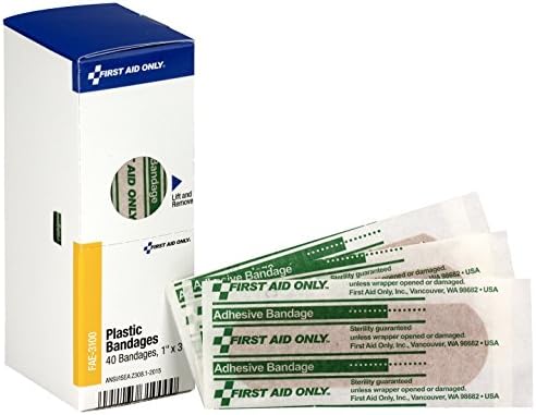 First Aid Only FAE-3100 SmartCompliance Refill Plastic Adhesive Bandages, 1" x 3", 40 Count