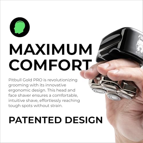 Skull Shaver Pitbull Gold PRO Head & Face Shaver - Premium Cordless Electric Shaver - for Wet & Dry Shaving - Features LED Battery Display - Comes with Travel Pouch