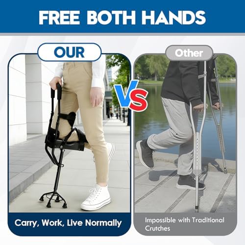 Hands Free Knee Crutch with Safety Kneepad, Pain Free Adjustable Peg Leg Crutch Alternative to Crutches & Knee Scooters for Foot,Ankle Lower Leg Injuries,Not for Elderly or Balance-Impaired