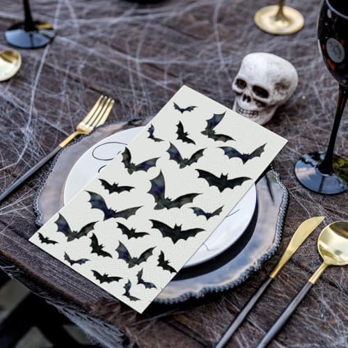 Horaldaily 100 Halloween Disposable Paper Decorative Guest Napkins, Crows Bats Hand Towel for Party Lunch Dinner Kitchen Bathroom