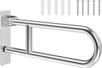 U-Shaped Polished Foldable Toilet Grab Bar,Matte Black Flip-Up Bathroom Handrail for Elderly Pregnant,Wall Mounted Barrier-Free Stylish Folding Shower Assist Aid(Size:60cm,Color:Polished)