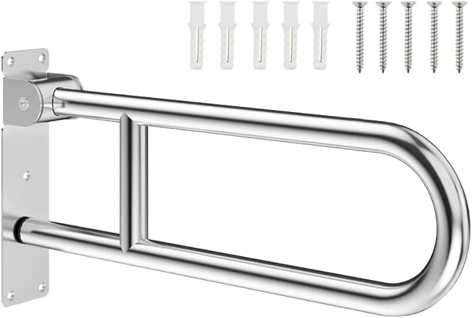 U-Shaped Polished Foldable Toilet Grab Bar,Matte Black Flip-Up Bathroom Handrail for Elderly Pregnant,Wall Mounted Barrier-Free Stylish Folding Shower Assist Aid(Size:60cm,Color:Polished)