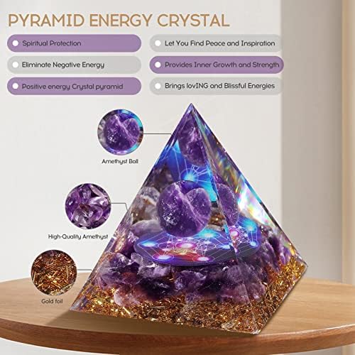 Hopeseed Orgone Pyramid for Positive Energy, Orgonite Amethyst Healing Crystal Pyramids for Reduce Stress Chakra Reiki Healing Meditation Attracts Lucky and Success