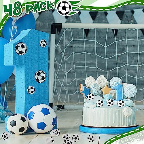 Barydat 48 Pcs Soccer Ball Cupcake Rings Toppers - Sports Theme Party Decorations for Kids Birthday, Game Day Favors & Gifts