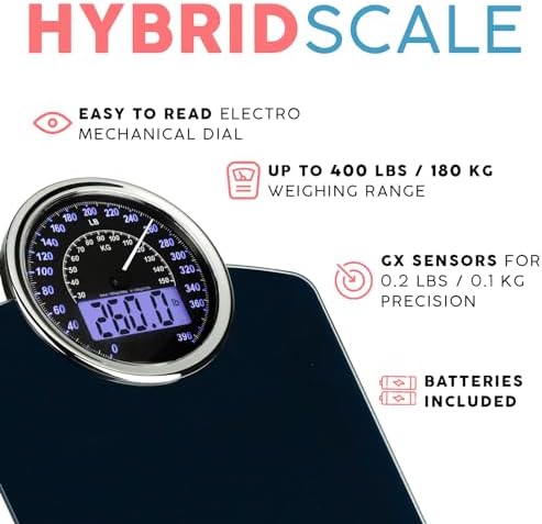 Adamson Hybrid 2-in-1 Analog & Digital Weighing Scale for Body Weight up to 400lbs - Thick Tempered Glass - Extra Large Display - Easy to Read Digital Bathroom Scale - New