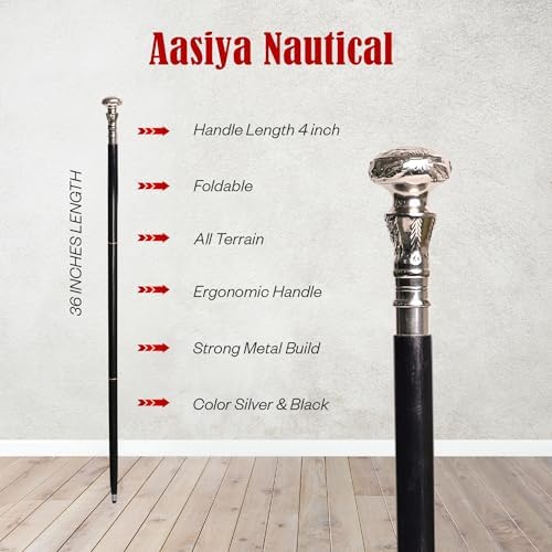 Vintage Silver Brass Head Walking Cane – Handmade Wooden Walking Stick for Men & Women – Antique Style Rosewood Cane with Brass Handle – Collectible Gift for Seniors & Gentlemen