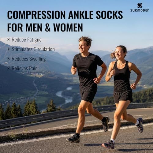 Copper Ankle Compression Socks for Men and Women(6 pairs), Breathable Arch Support Short Running Socks