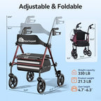 2026 Upgrade ByteTecpeak Walkers for Seniors with Seat,R4 Rollator Walker with 8" Big Wheels for All Terrain,Lightweight Foldable Rolling Walkers with Brake,Adjustable Upright Walker Supports 330lb