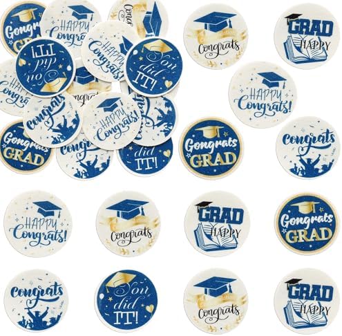 Ephlyn 54Pcs Edible 2026 Graduation Cupcake Toppers Wafer Paper Grad Cap Cupcake Picks Diploma Done Congrats Grad Cake Decorations for Class of 2026 Graduation Party Supplies Blue