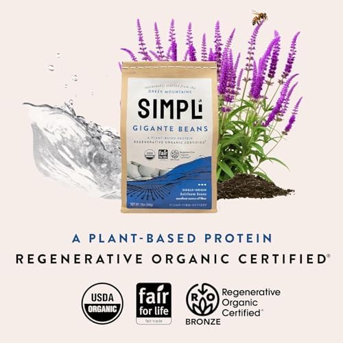 SIMPLi Regenerative Organic Certified Gigantes Beans, Dried White Beans, Buttery Flavor, High Fiber, USDA Organic, (2 Pack, 12 oz each)