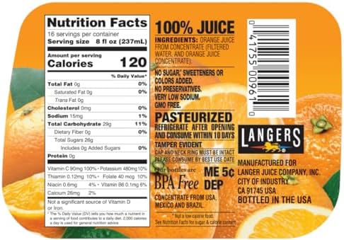 Langers 100% Orange Juice, 128 Fl Oz (Pack of 1)
