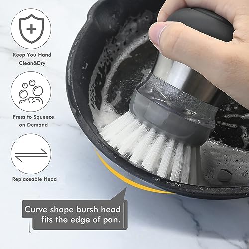 Palm Brush Refills for OXO Steel Soap Dispensing Dish Brush - 4 Pack Cleaning Replacement Brush Head for OXO Palm Brush(Grey)