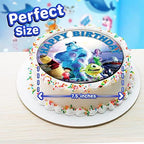 7.5 Inch Friendly Monsters Cake Topper – Round Edible Birthday Cake Decorations, Happy Birthday Cake
