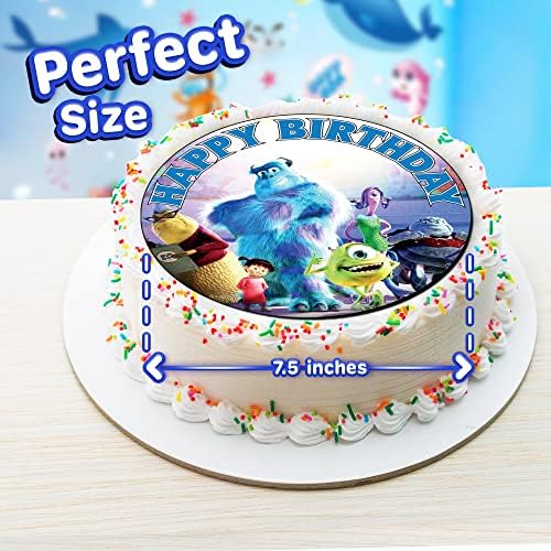 7.5 Inch Friendly Monsters Cake Topper – Round Edible Birthday Cake Decorations, Happy Birthday Cake