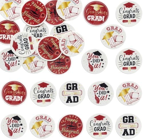 Ephlyn 54Pcs Edible 2026 Graduation Cupcake Toppers Wafer Paper Grad Cap Cupcake Picks Diploma Done Congrats Grad Cake Decorations for Class of 2026 Graduation Party Supplies Red