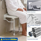 Wall Mounted Shower Seats with Bathroom Grab Bar, Support 550lbs, Adjustable Height Fold Down Shower Seat Wall Mounted, Folding Shower Bench Wall Mounted for Elderly-Adults-Pregnants-Seniors-Disabled