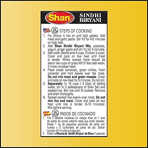 Shan Sindhi Biryani Recipe & Seasoning Mix (60g) - Spice Packets for Hot & Spicy Meat Pilaf - Indian Rice Seasoning with Turmeric, Garlic & Chili Powder – Perfect for Vegetarian (Pack of 3)
