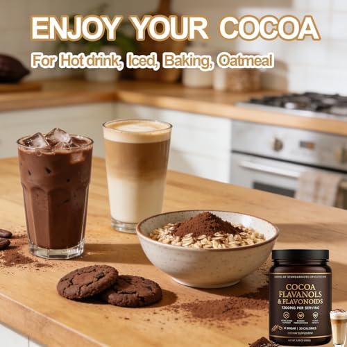 High Flavanol Cocoa Powder – 1200mg Flavanols & Flavonoids per Serving – 10X Concentrated Cocoa Extract with 600mg Epicatechin – Premium Dark Cocoa Nutrition for Daily Use, Gluten Free, Vegan, 5.29 oz (1)