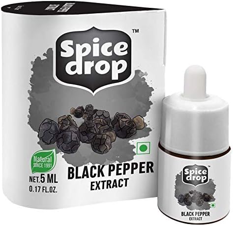 Spice Drop Black Pepper Natural Spice Extract For Soups, Dishes, and Beverages | Authentic Taste | Made From Peppercorns | 5ml (180 Drops equivalent to 40 grams powder) | Vegan | Natural Herbs Extract | Non-GMO