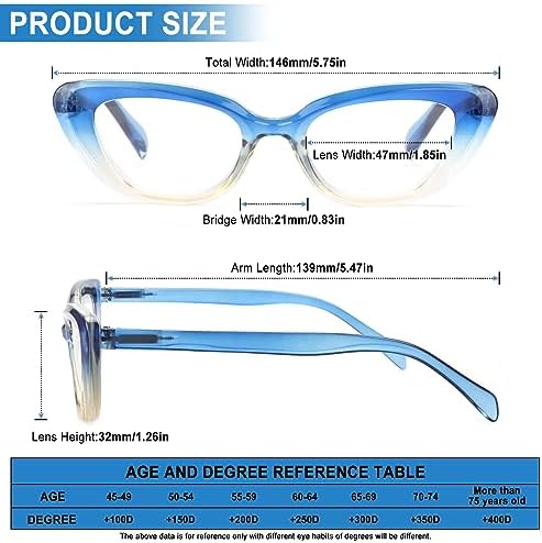 6 Pack Cat Eye Reading Glasses for Women Fashion Cute Blue Light Blocking Computer Readers Spring Hinge
