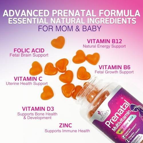 Prenatal Vitamins for Women - Pregnancy Vitamins Gummies with Folic Acid, Vitamin A, C, D3, B12, B6 - Prenatal Multivitamin Gummy for for Fetal Support, Pregnant & Nursing Women - 60 Gummies
