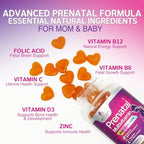 Prenatal Vitamins for Women - Pregnancy Vitamins Gummies with Folic Acid, Vitamin A, C, D3, B12, B6 - Prenatal Multivitamin Gummy for for Fetal Support, Pregnant & Nursing Women - 60 Gummies
