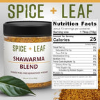 Premium Shawarma Spice Seasoning by Spice + Leaf, 3.5 Oz - Kosher, Vegan Preservative Free Spice Blend for Middle Eastern Flavor. Vegetarian, Dairy Free and Salt Free