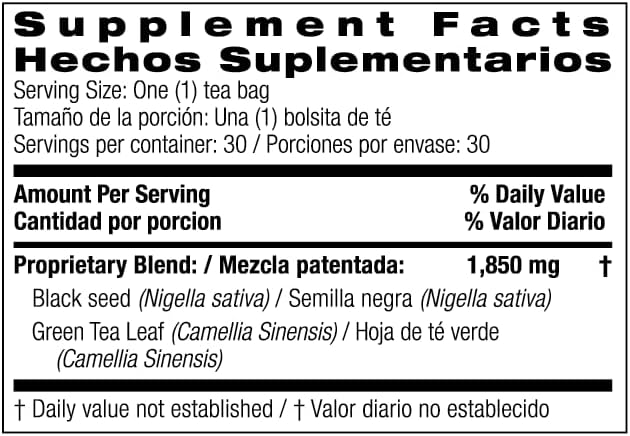 Bio Nutrition Black Seed Tea with Green Tea, 30 Tea Bags, 1.85 oz (55.5 g)