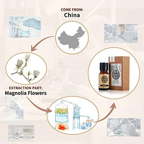 AKARZ Magnolia Essential Oil Natural Organic Pure Magnolia Oil for Skin Body Hair Care, Candle,Soap,Making, DIY,Massage Aroma 0.34 Fl Oz (10ml)