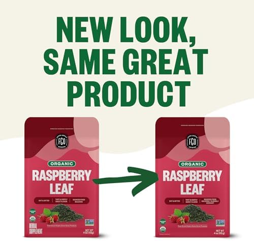 FGO Organic Red Raspberry Loose Leaf Herbal Tea, Cut and Sifted, Caffeine Free, Resealable Bag, 4oz (Pack of 1)