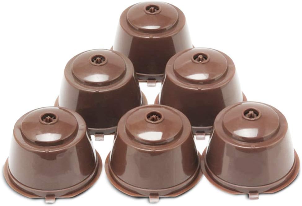 6 Refillable Coffee Capsule Reusable Coffee Filter Compatible with Dolce Gusto (coffee capsule 6 pcs Brown)