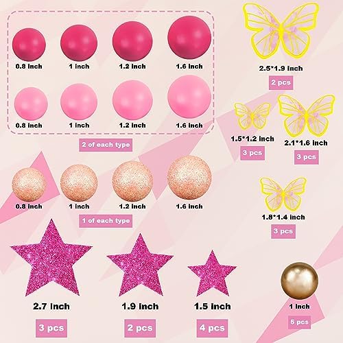 Hot Pink Girl Cake Toppers with Pink Gold Butterfly Balls Star Doll Cake Toppers for Wedding Anniversary Girl Birthday (Style 1)