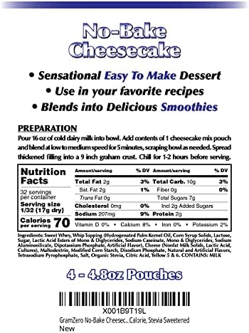 GramZero No-Bake Cheesecake Mix, Makes 4 Cheesecakes, Low Calorie, Stevia Sweetened