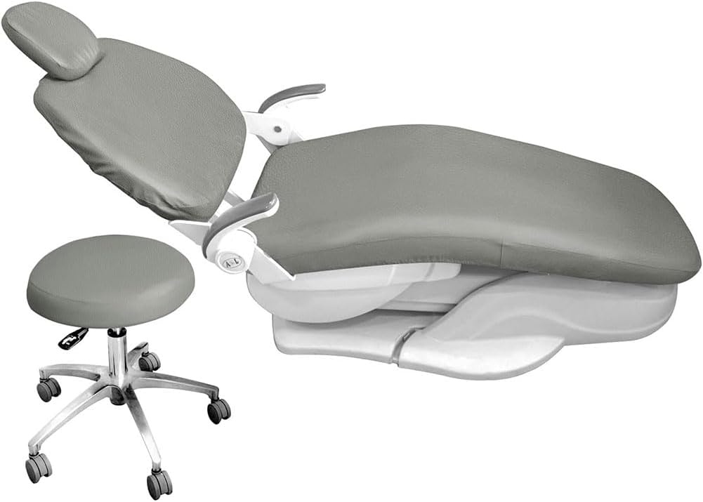 4Pcs/Set Dental Chair Covers, Dental PU Leather Unit, Waterproof PU Leather Protective Dental Full Chair Covers Elastic Stylish Dental Chair Seat Cover, Headrest Backrest Protector, Denti(Color:Grey)