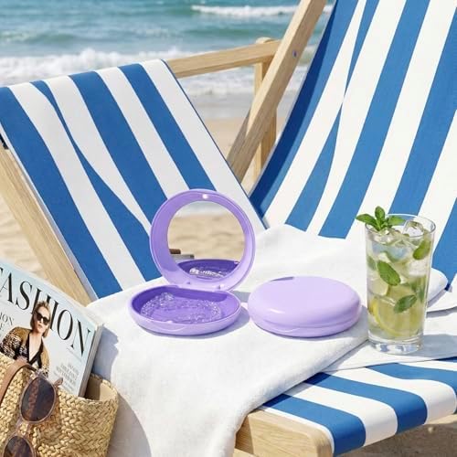 2 Pack Retainer Case with Mirror, Compatible with Invisalign, Orthodontic Aligner Case with Removal Tool and Brush, Purple