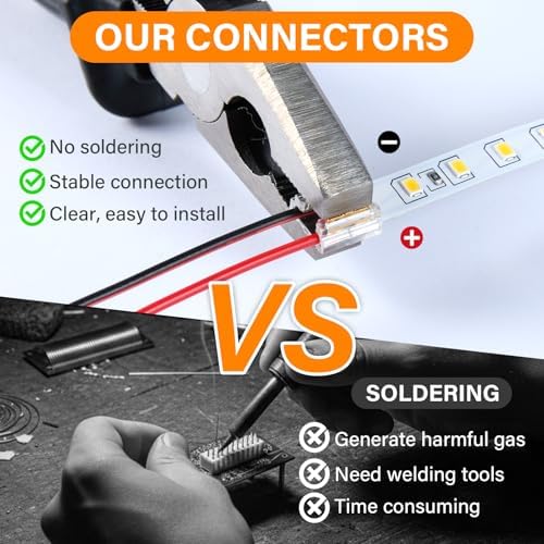 20PCS HFACOWK Premium LED Strip Connectors, Transparent Solderless 2 Pin 8mm LED Light Connector W/10PCS 5.9in Wires, for 12V/24V Single Color COB/SMD LED Lights Strip