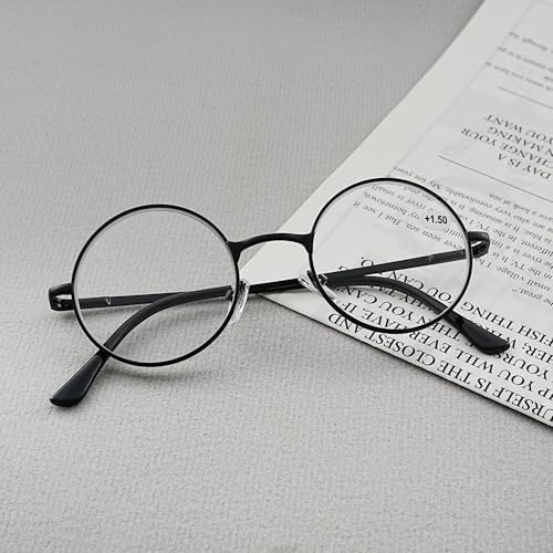 Reading Glasses for Women Men Retro Round Metal Frame + Glasses Strap