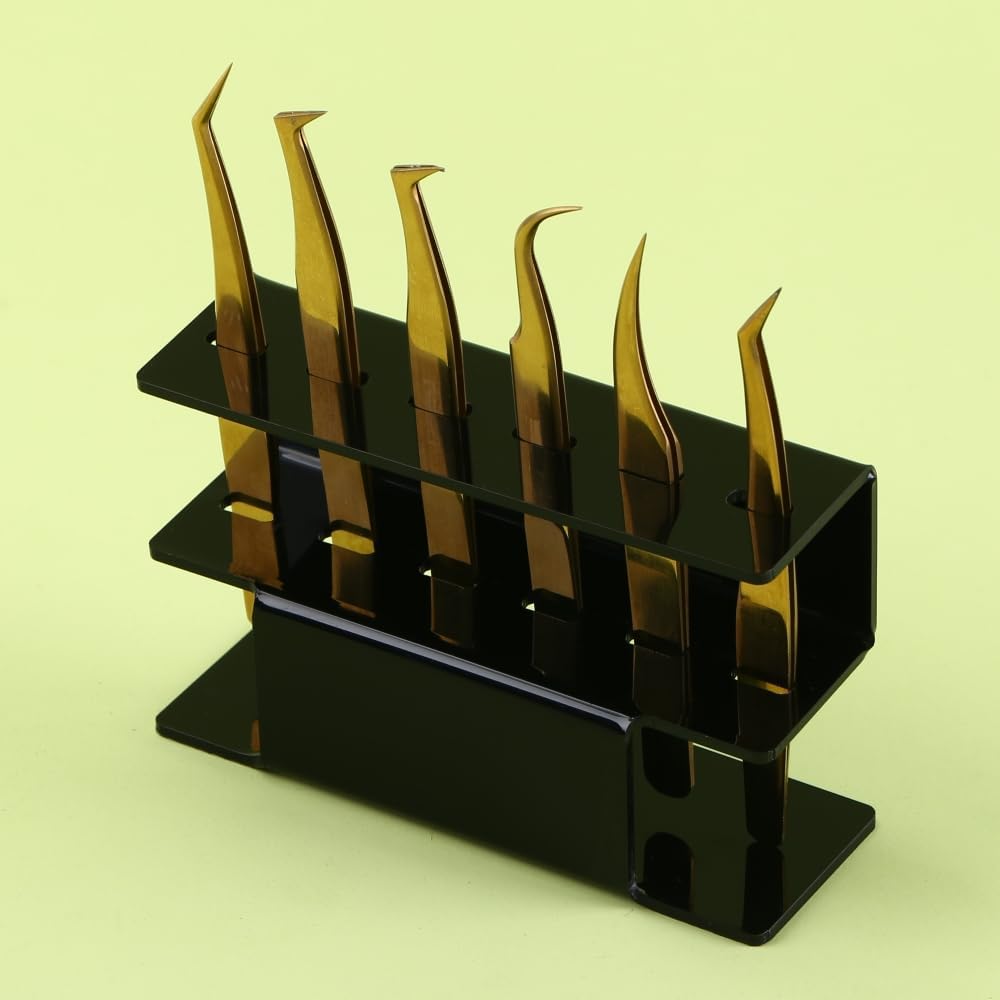 Acrylic Tweezers Holder, 6 Holes Tweezers Stand Display Organizer for Eyelash Extension Supplies Accessories Grafting Beauty Tools (6 Holes Black)