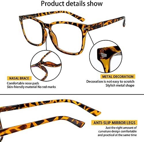 SIGVAN 5 Pack Blue Light Blocking Reading Glasses Fashion Square Computer Readers for Women Men, Anti UV Ray Nerd Eyeglasses (5 Mix, 1.5)
