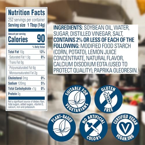 Hellmann's Heavy Duty Vegan Mayonnaise Jar, Creamy Plant Based Mayo, Condiment for Salads and Sandwiches, Egg Free, 1 gallon, 128 oz, Pack of 2