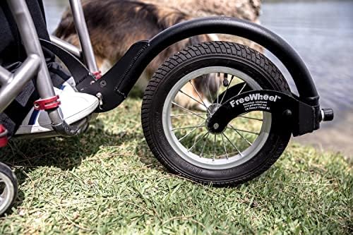 FreeWheel Wheelchair Attachment with Pneumatic Front Wheel Tire - Cool Wheelchair Accessories for Standard Frames and Standard Footrests (Black)