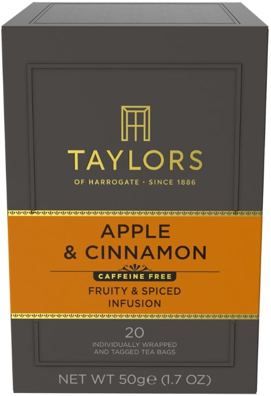 Taylors of Harrogate Apple & Cinnamon, Herbal Tea, Individually Wrapped Bags, 20 Count (Pack of 1), Spiced, Fruity & Sweet, Caffeine-Free, Enjoy Hot or Iced, 20 Teabags